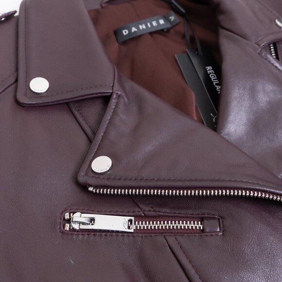 DANIER Juliette Genuine Leather Moto Jacket in Bordeaux - Picture 6 of 15